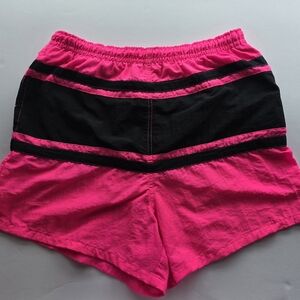 Vintage Pink and Black Swim Trunks with Bold Color-Block Design 90s Electric